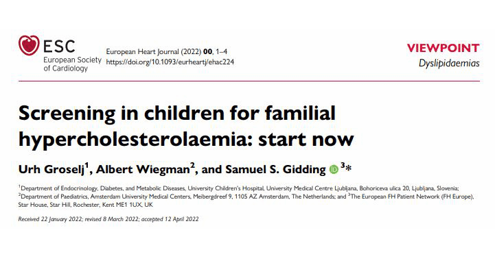 Another milestone achieved, FH paediatric screening publication in EHJ